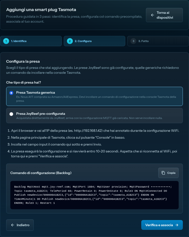 Plug wizard, step 2: Backlog command to paste into the console