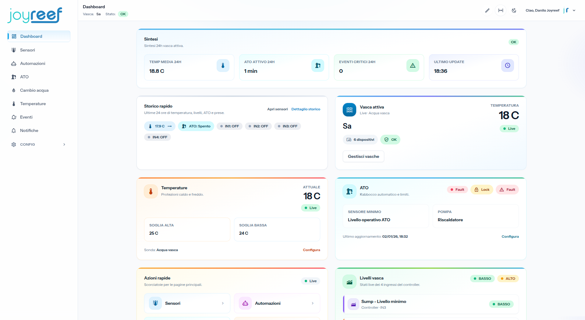 JoyReef dashboard